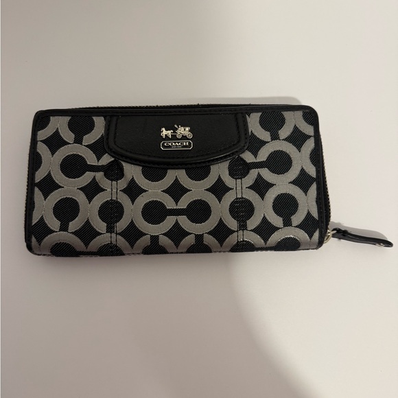 Coach Signature Zip Around Accordion Style Wallet Black Gray - Picture 1 of 6